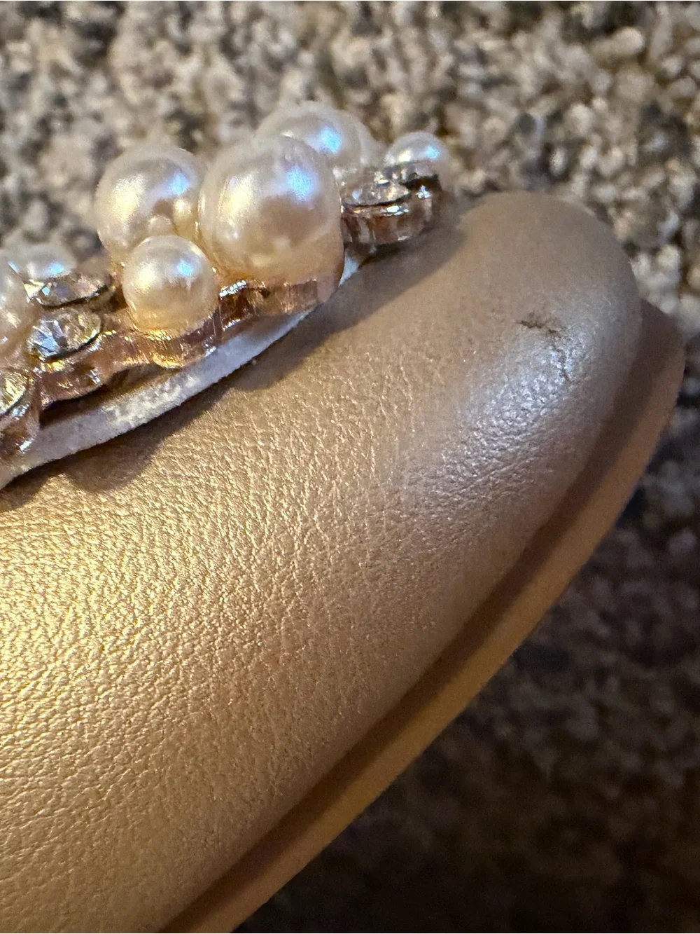 Girls Pearl & Crystal Gold Mary Jane Dress Shoes
